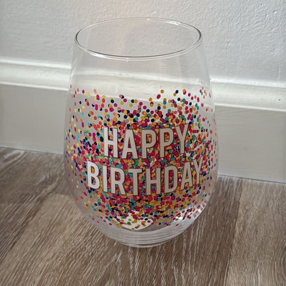 Francesca’s XXL “Happy Birthday” Confetti Stemless Wine Glass. - Picture 2 of 16